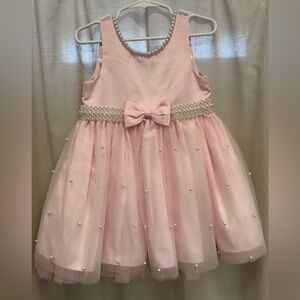 Charming Pink Kids Dress with Bow and Pearl Details